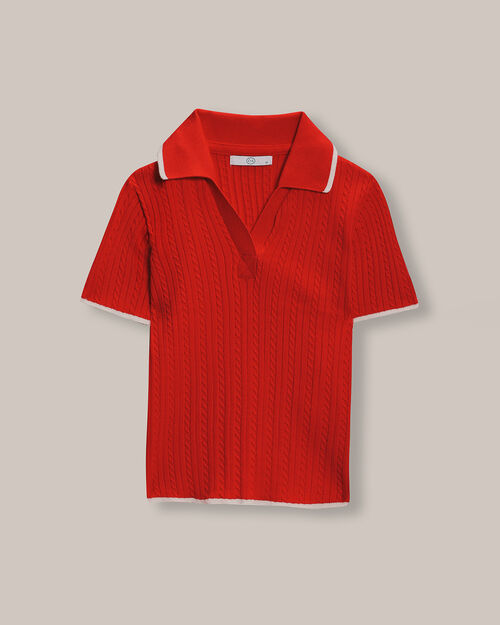 Polo Cropped De Punto Rojo